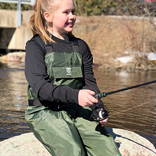 TIDEWE Waterproof Chest Waders for Kids Fishing, Lightweight PVC with Boot Hanger