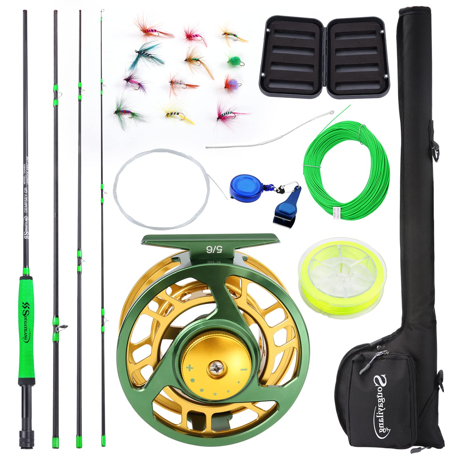 Sougayilang 5/6 Weight Fly Fishing Combo Starter Kit for Beginners, 9' Fly Rod with SuperPolymer Handle & CNC Reel, Carr
